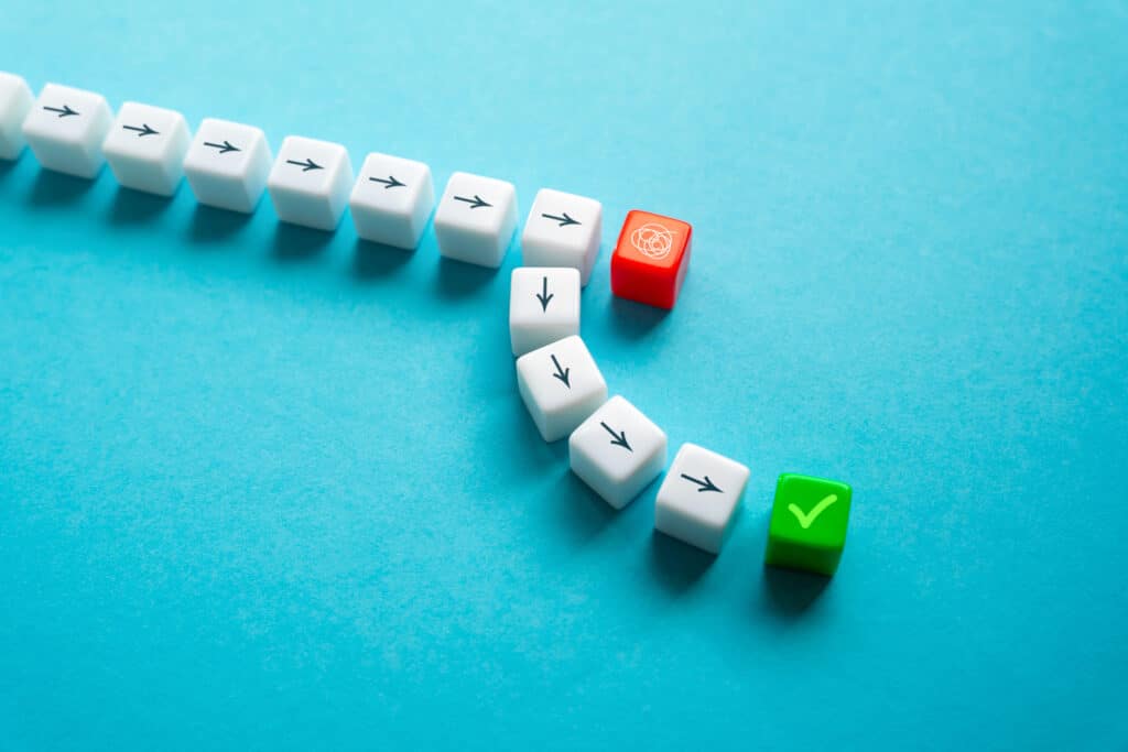 Try a different approach. Stuck in resolving the issue. Avoid the end and continue on an alternate path. Learns from the mistakes of others. Revise strategy. Do not stop when you fail